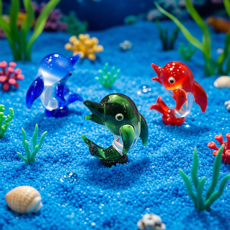 Marine Aquarium Home - Handmade Mini Glass Dolphin Figurine Cute