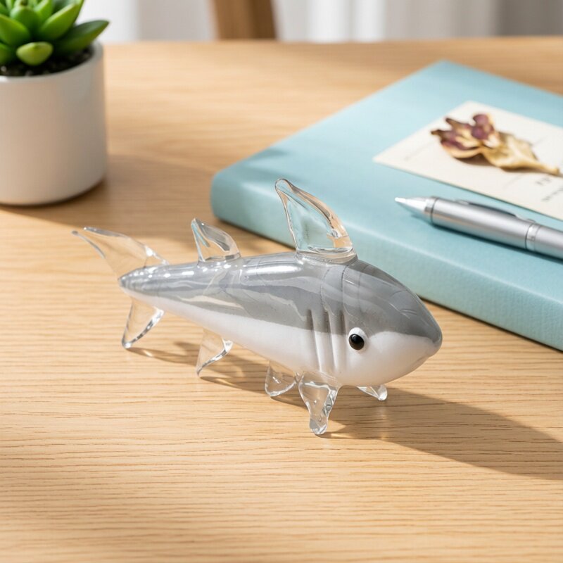 Gray Murano Glass Shark Figuri - Marine Aquarium Home ulasan dan harga