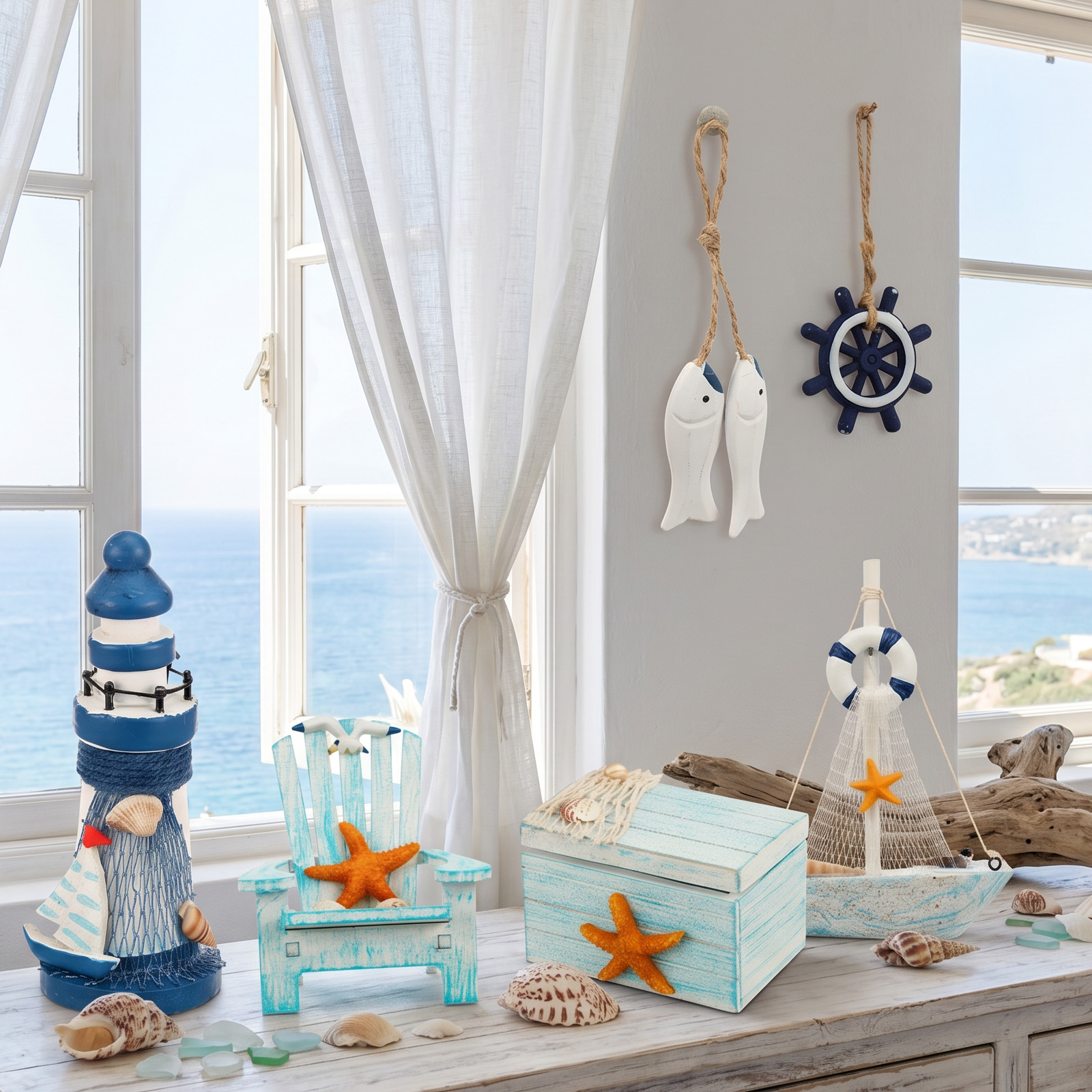 7Pcs Mini Nautical Style Woode - Marine Aquarium Home ulasan dan harga