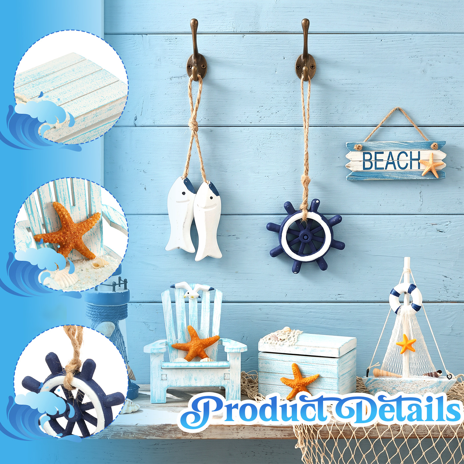 7Pcs Mini Nautical Style Woode - Marine Aquarium Home ulasan dan harga