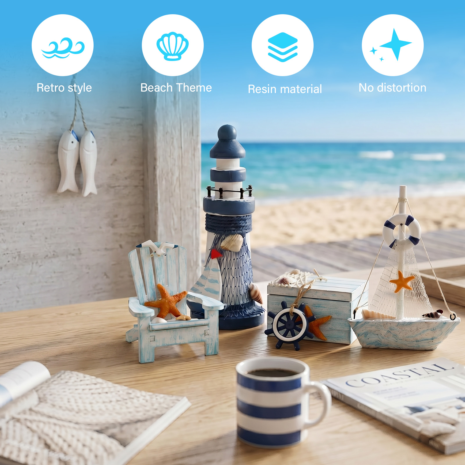 7Pcs Mini Nautical Style Woode - Marine Aquarium Home ulasan dan harga